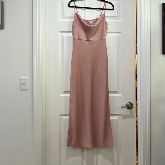 BHLDN | Dresses | Bhldn Cali Satin Cowlneck Midi Slip Dress Dusty Pink Size  4 | Poshmark